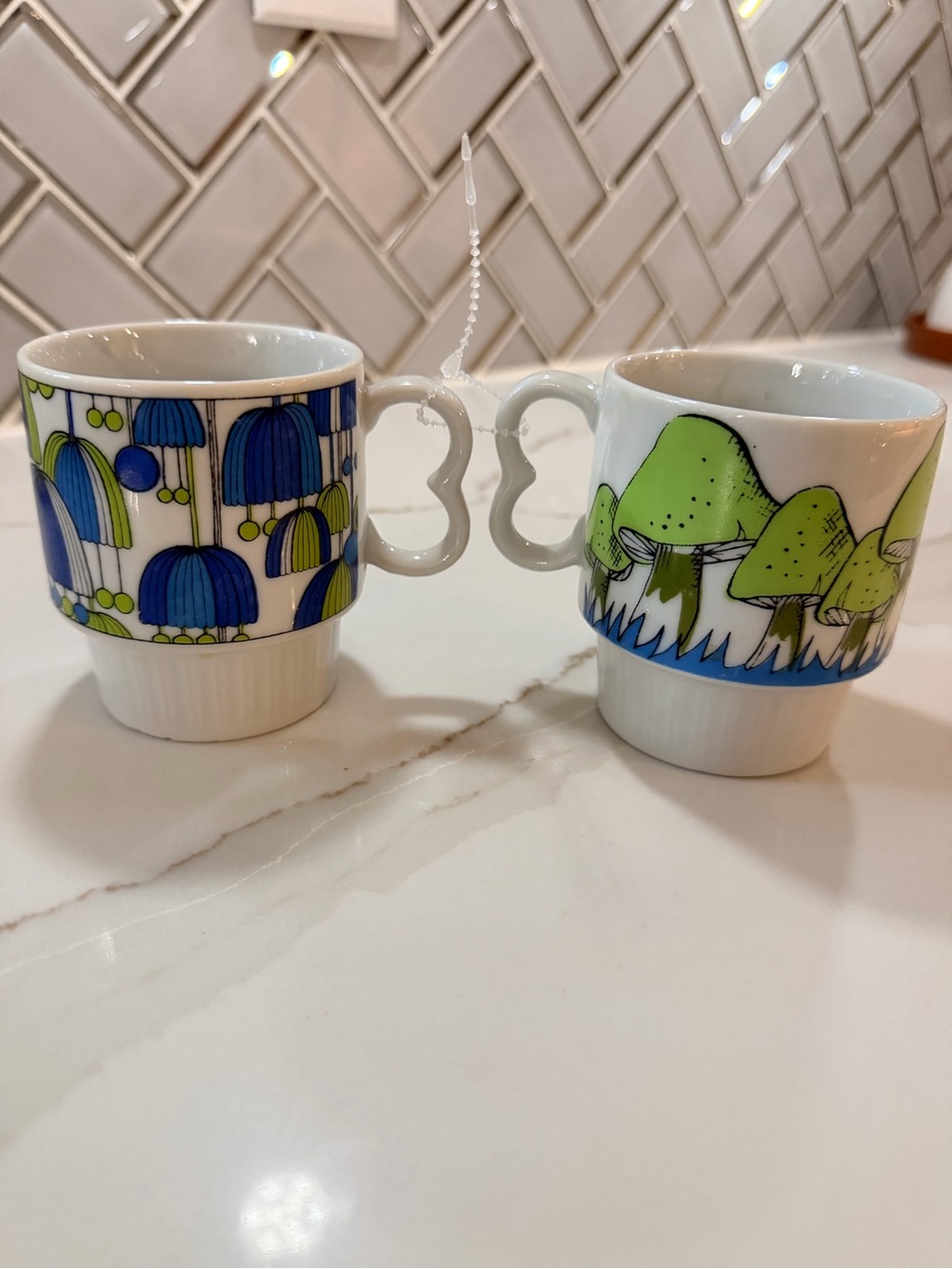 Blue and Green Mushroom stacking Cups - Set of 2
